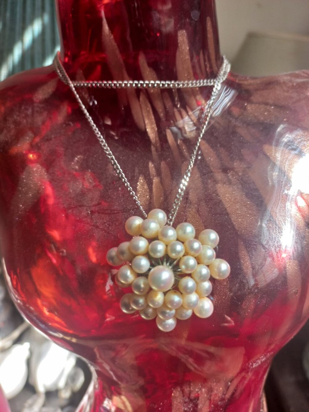 Vintage Mid-Century Modern ayoha pearl brooch pendant necklace stamped Sterling